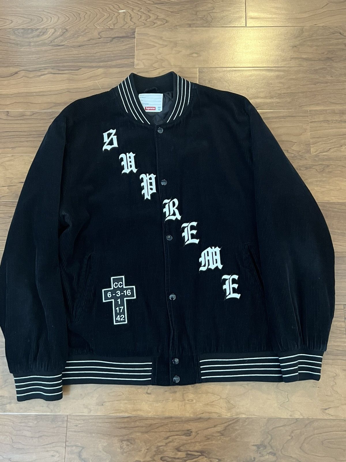 LAST DROP B4 DELETE Supreme Old English Corduroy Varsity