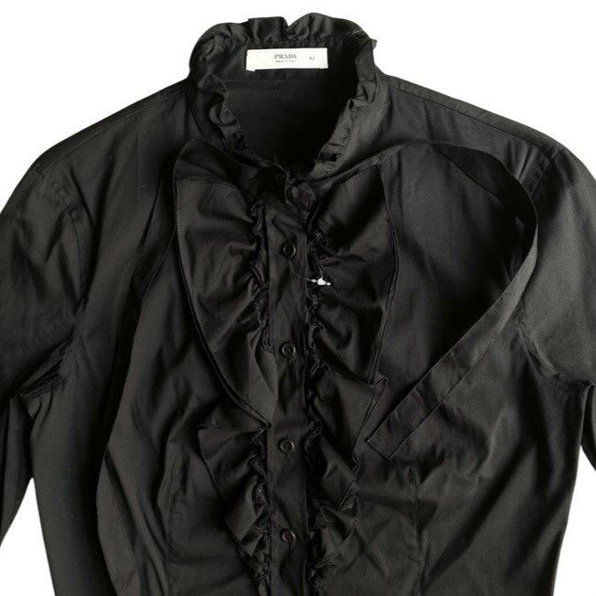 Prada Prada Black Ruffle Stretch Shirt Size M / US 6-8 / IT 42-44 - 1 Thumbnail