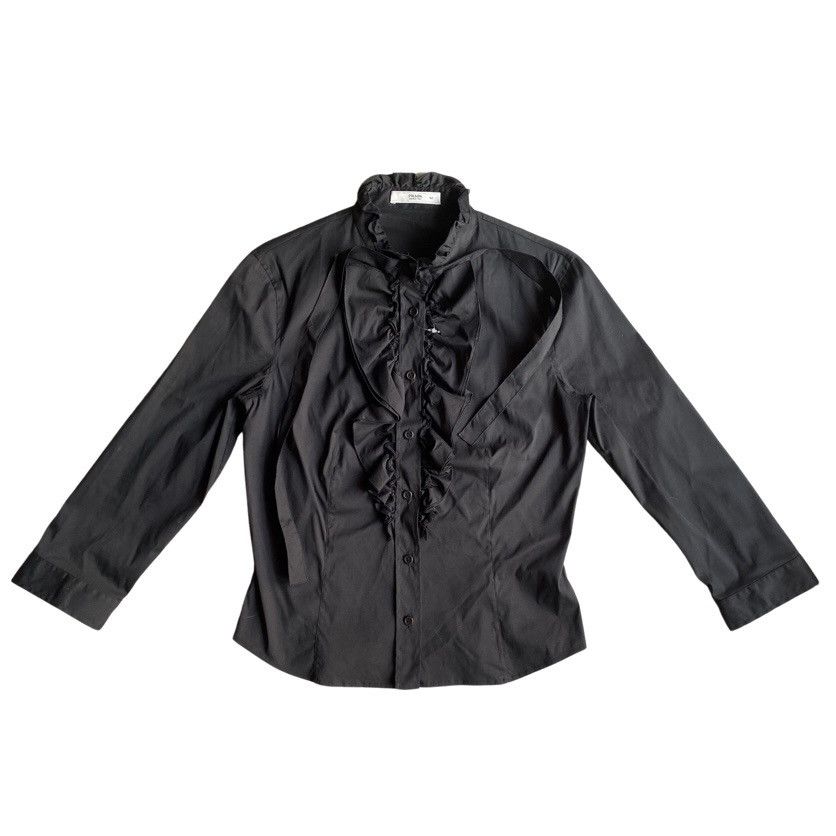 Prada Prada Black Ruffle Stretch Shirt Size M / US 6-8 / IT 42-44 - 2 Thumbnail