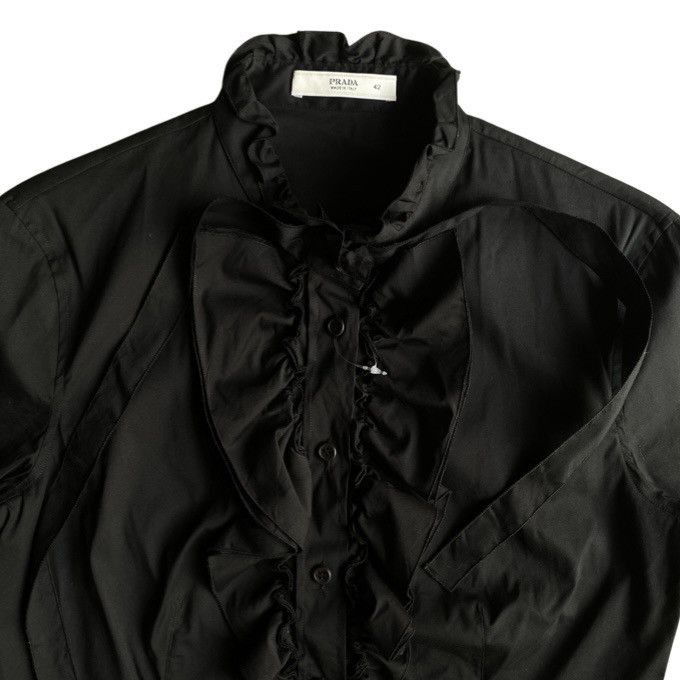 Prada Prada Black Ruffle Stretch Shirt Size M / US 6-8 / IT 42-44 - 4 Thumbnail