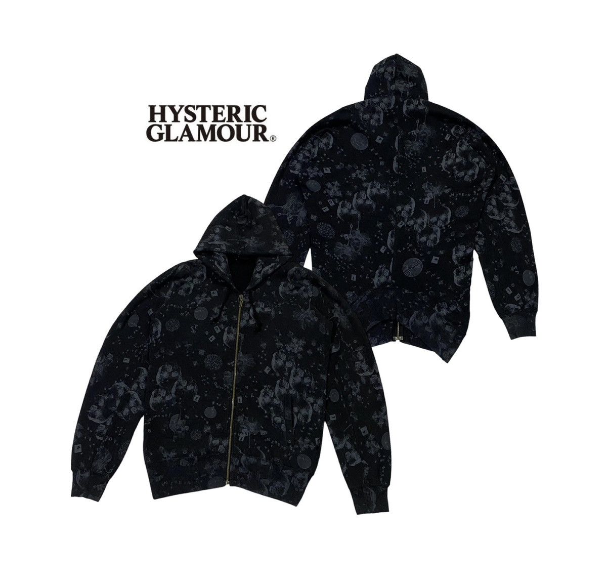 Rare🔥Hysteric Glamour Fullprint Skull Zip-Ups Hoodie