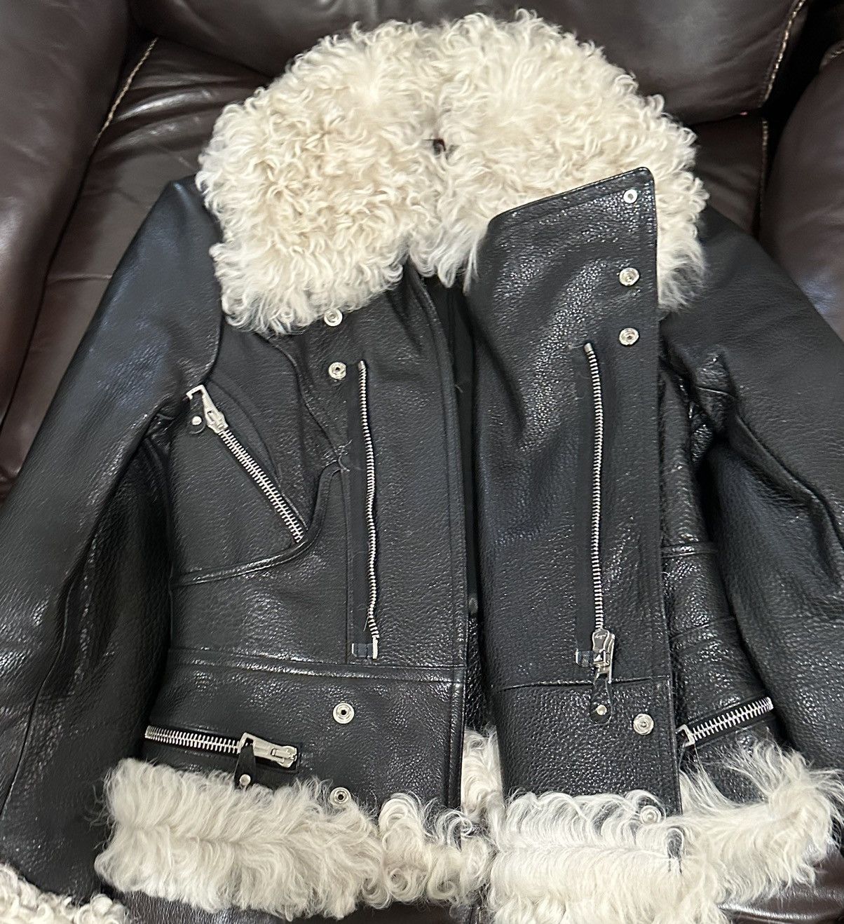 Balenciaga leather jacket with fur collar hotsell