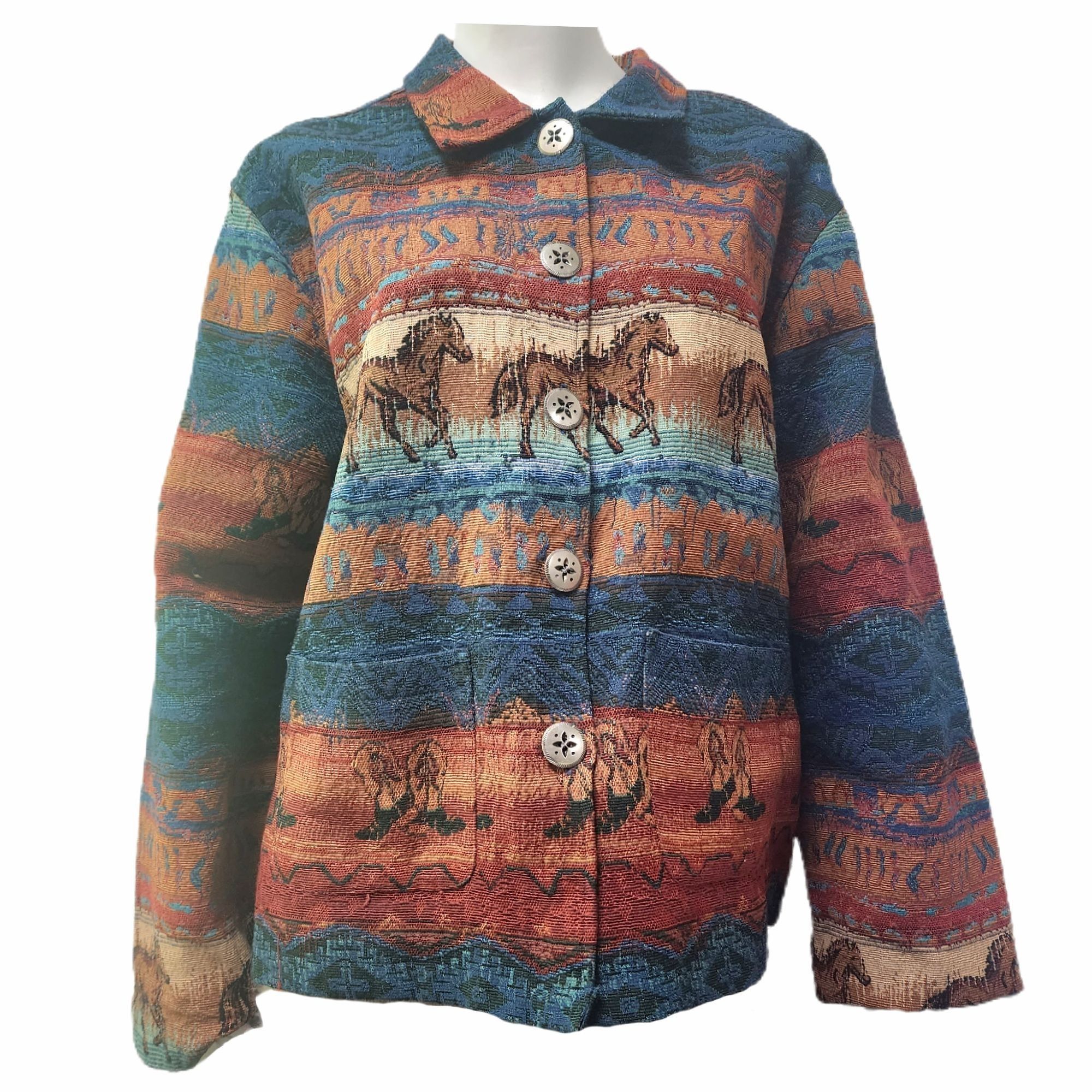 Painted Pony Women's Southwestern Geo Funky Tapestry Jacket – One Size