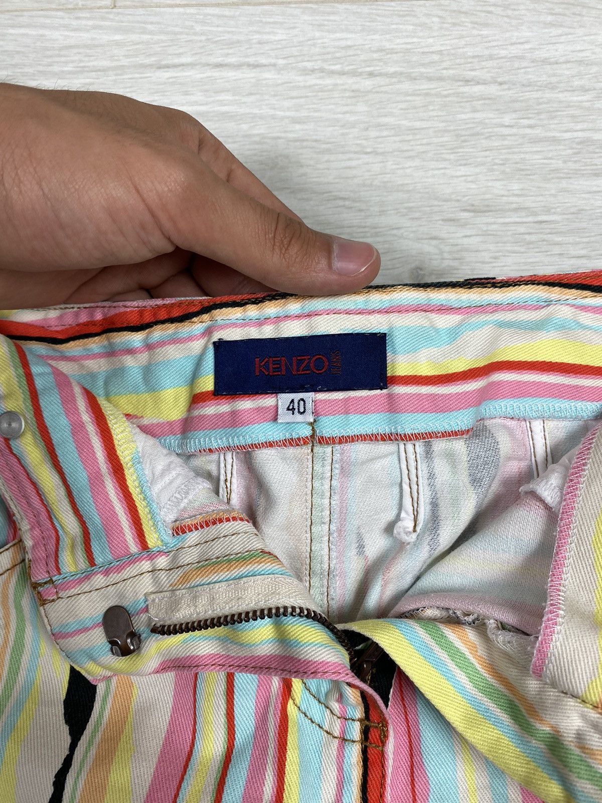 Kenzo × Vintage Kenzo Jeans Skirt Mini Striped Vintage Italy Women’s 90s Size 28" / US 6 / IT 42 - 5 Thumbnail