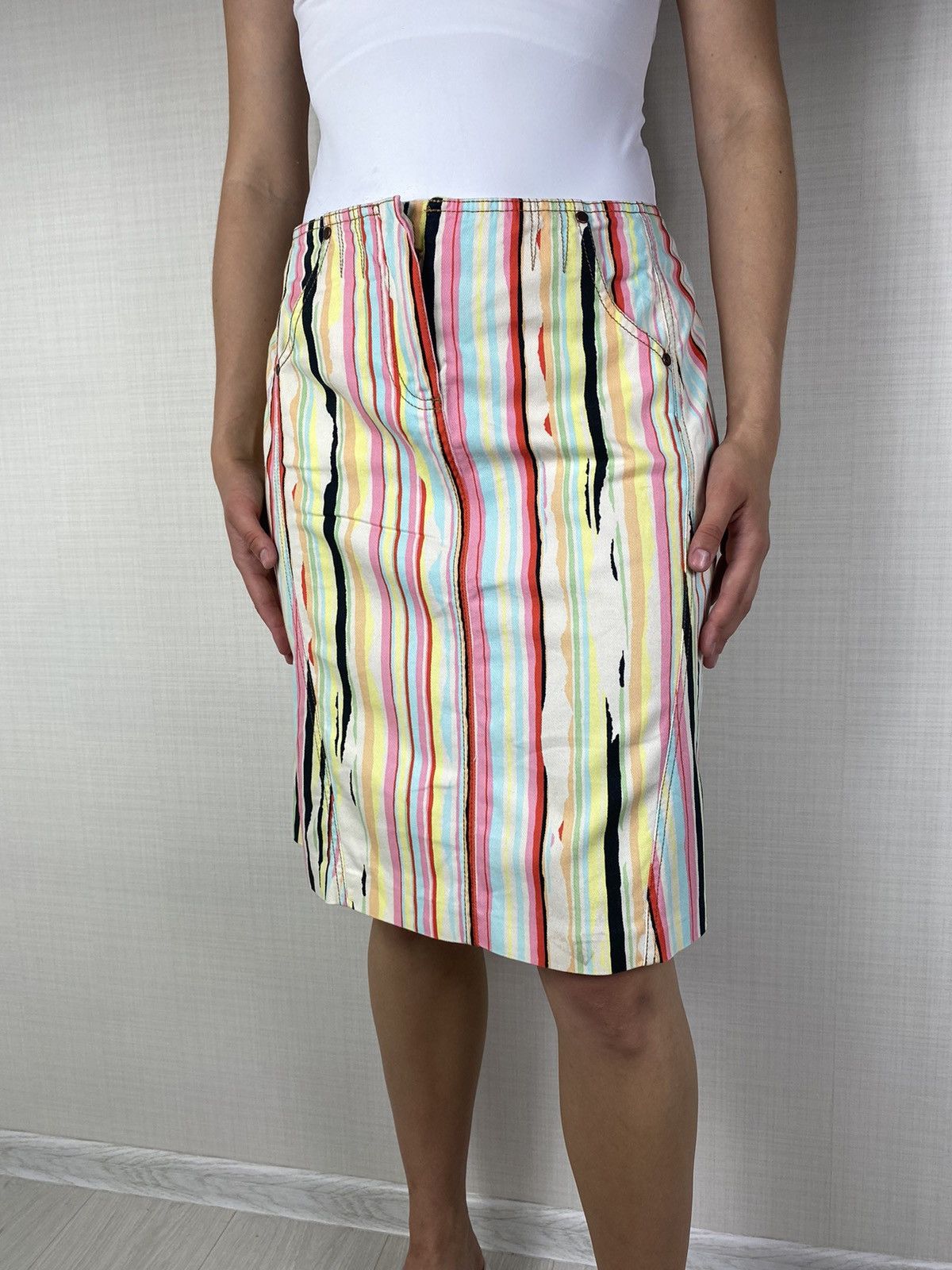 Kenzo × Vintage Kenzo Jeans Skirt Mini Striped Vintage Italy Women’s 90s Size 28" / US 6 / IT 42 - 2 Thumbnail