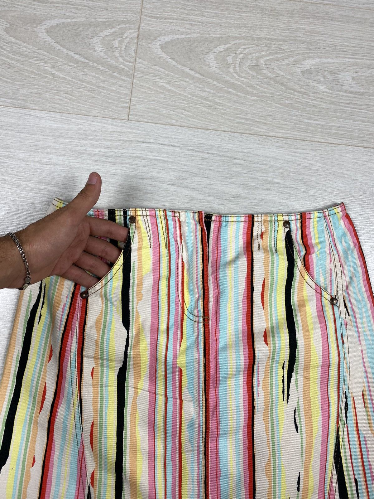 Kenzo × Vintage Kenzo Jeans Skirt Mini Striped Vintage Italy Women’s 90s Size 28" / US 6 / IT 42 - 4 Thumbnail
