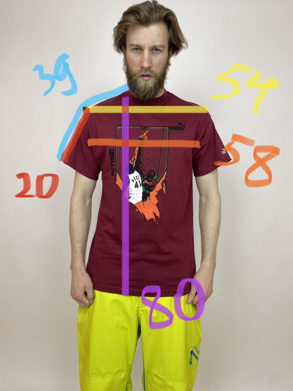Puma × Vintage PUMA VINTAGE t-shirt Action with 41 WEST Basketball Mens Size US L / EU 52-54 / 3 - 9 Thumbnail
