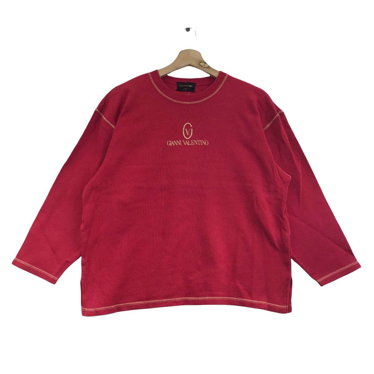 Vintage GIANNI VALENTINO Center Logo Embroidered Sweatshirt Gold Size US M / EU 48-50 / 2 - 1 Thumbnail