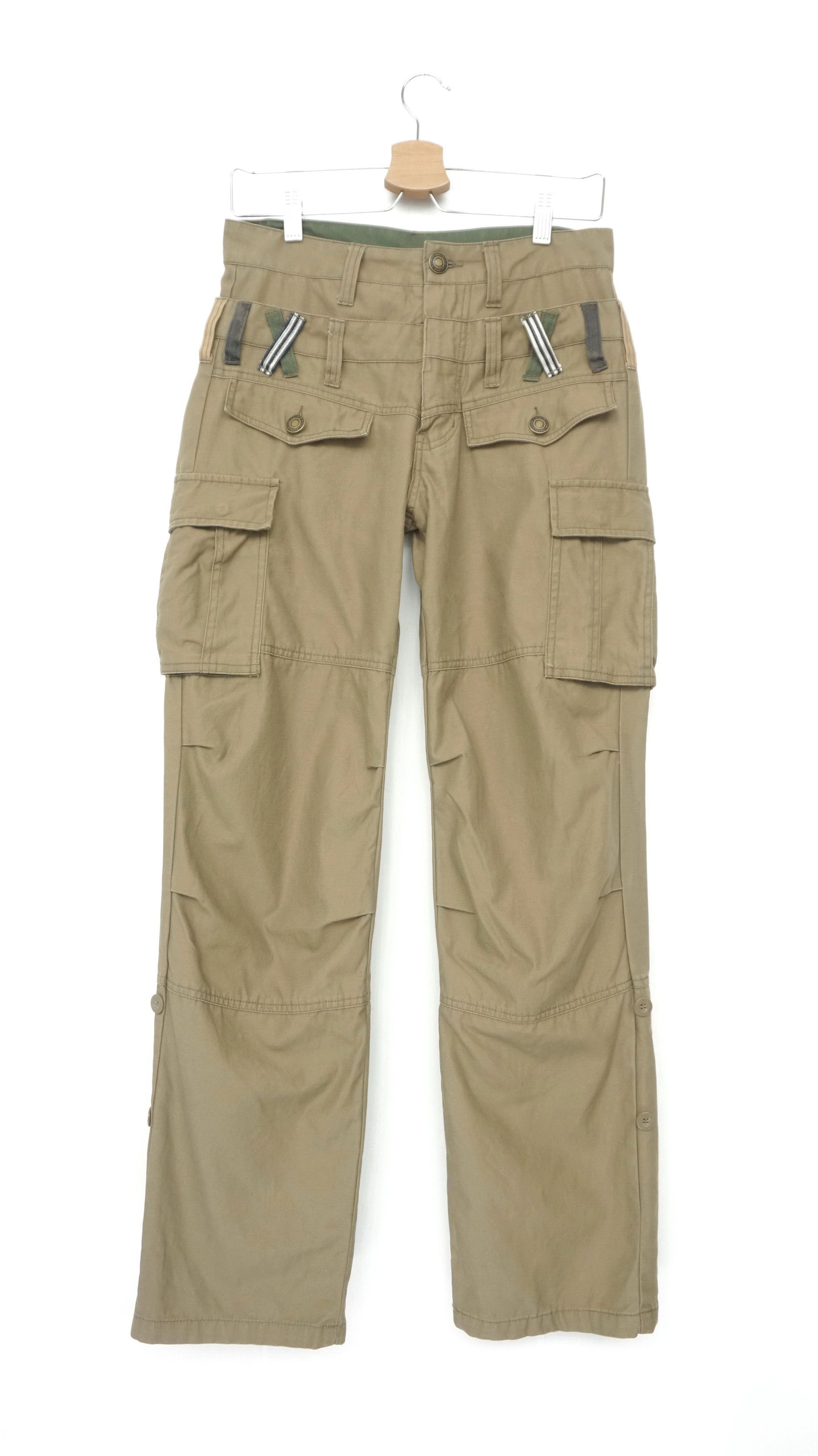 image of Japan Panaspur 6 Pocket Double Waist Roll Up Cargo Pants in Beige Khaki, Men's (Size 29)
