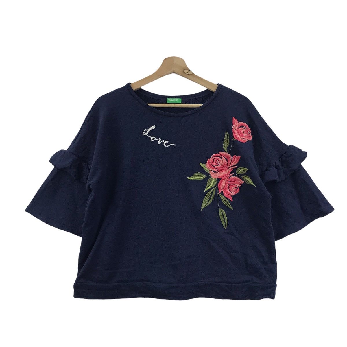 United Colors Of Benetton BENETTON F1 Formula One Love Flower Embroidered Crop Top Size US L / EU 52-54 / 3 - 1 Thumbnail