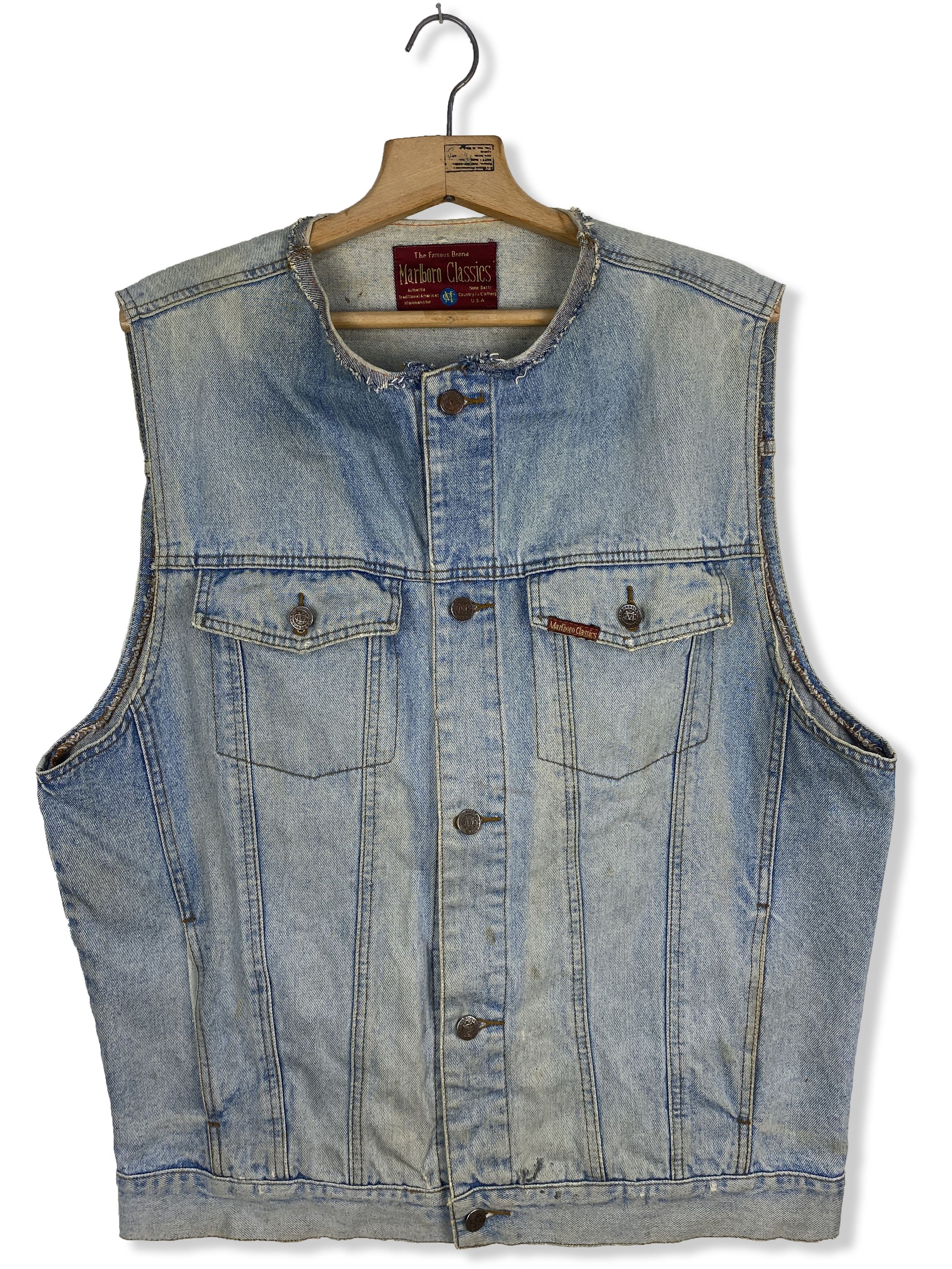 Pre-owned Distressed Denim X Marlboro Classics 90's Vintage Marlboro Denim Vest M392 In Light Denim