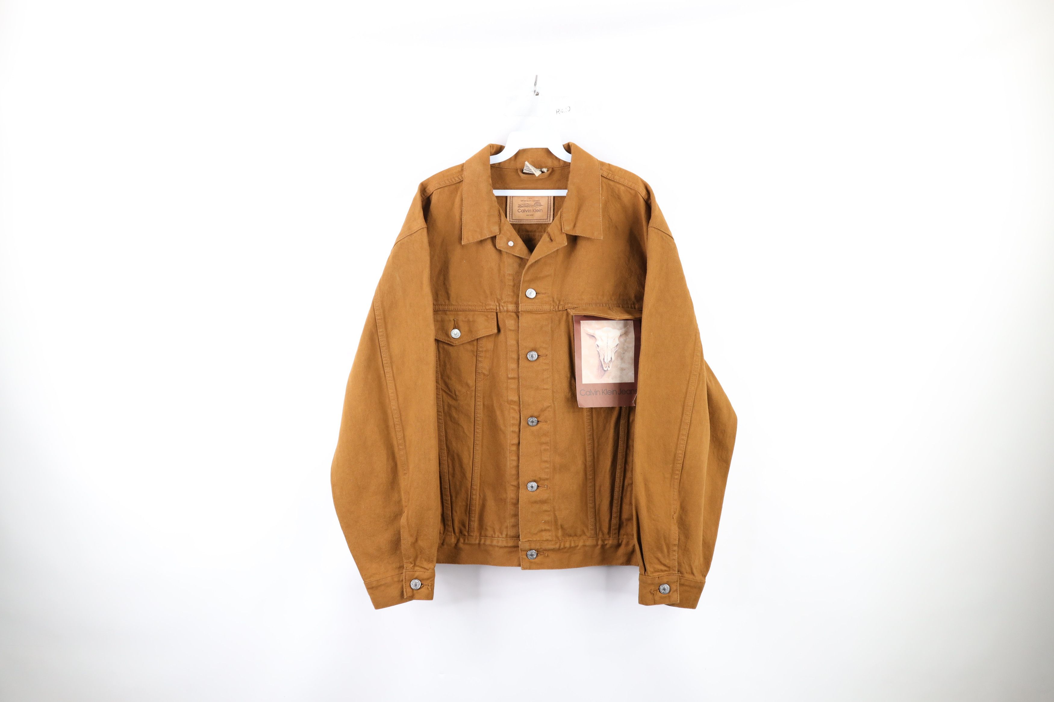 NOS Vintage 90s Calvin Klein Denim Jean Trucker Jacket Brown 