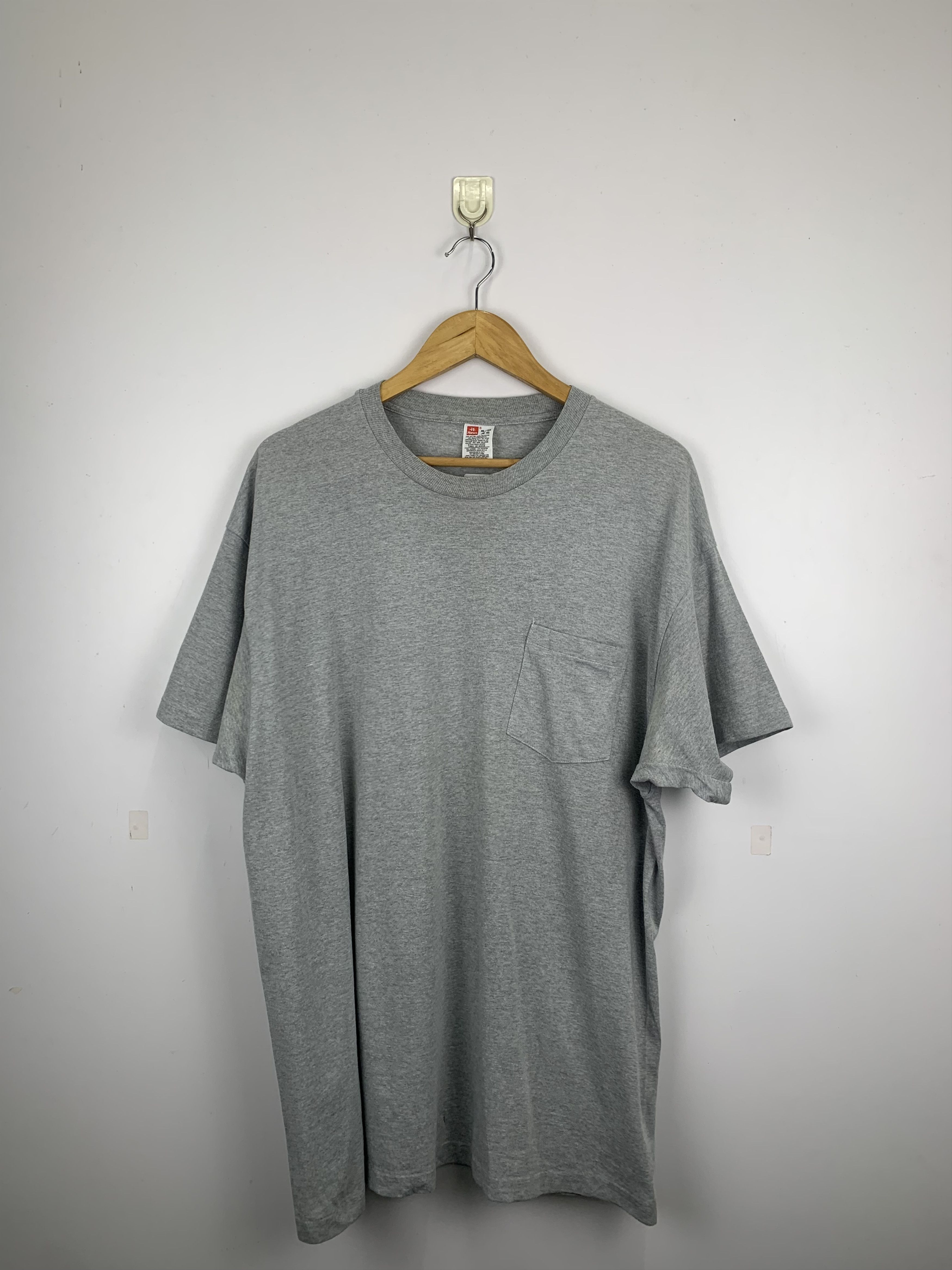 T-shirt Vintage Années 90 Hanes - Couleur Bleu-vert (teal) Uni - Taille L - Très Bon état