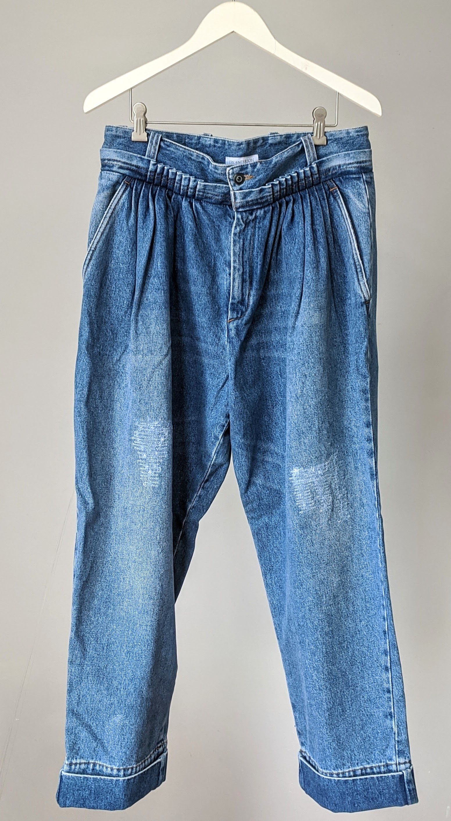 Light Blue Cropped Multi-Pleated Denim Pant
