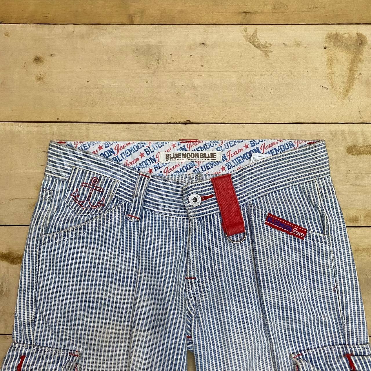 Japanese Brand X460 JAPAN BLUE MOON BLUE SKINNY HICKORY STRIPED CARGO PANTS Size US 31 - 4 Thumbnail