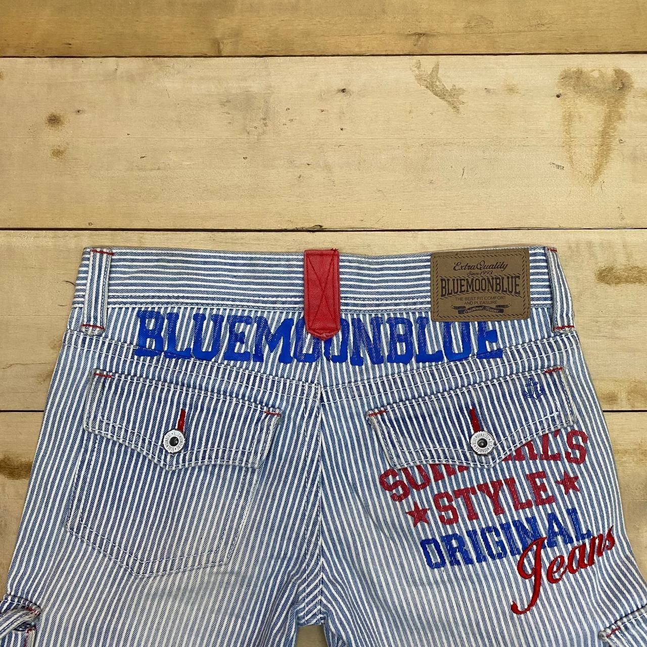 Japanese Brand X460 JAPAN BLUE MOON BLUE SKINNY HICKORY STRIPED CARGO PANTS Size US 31 - 2 Thumbnail