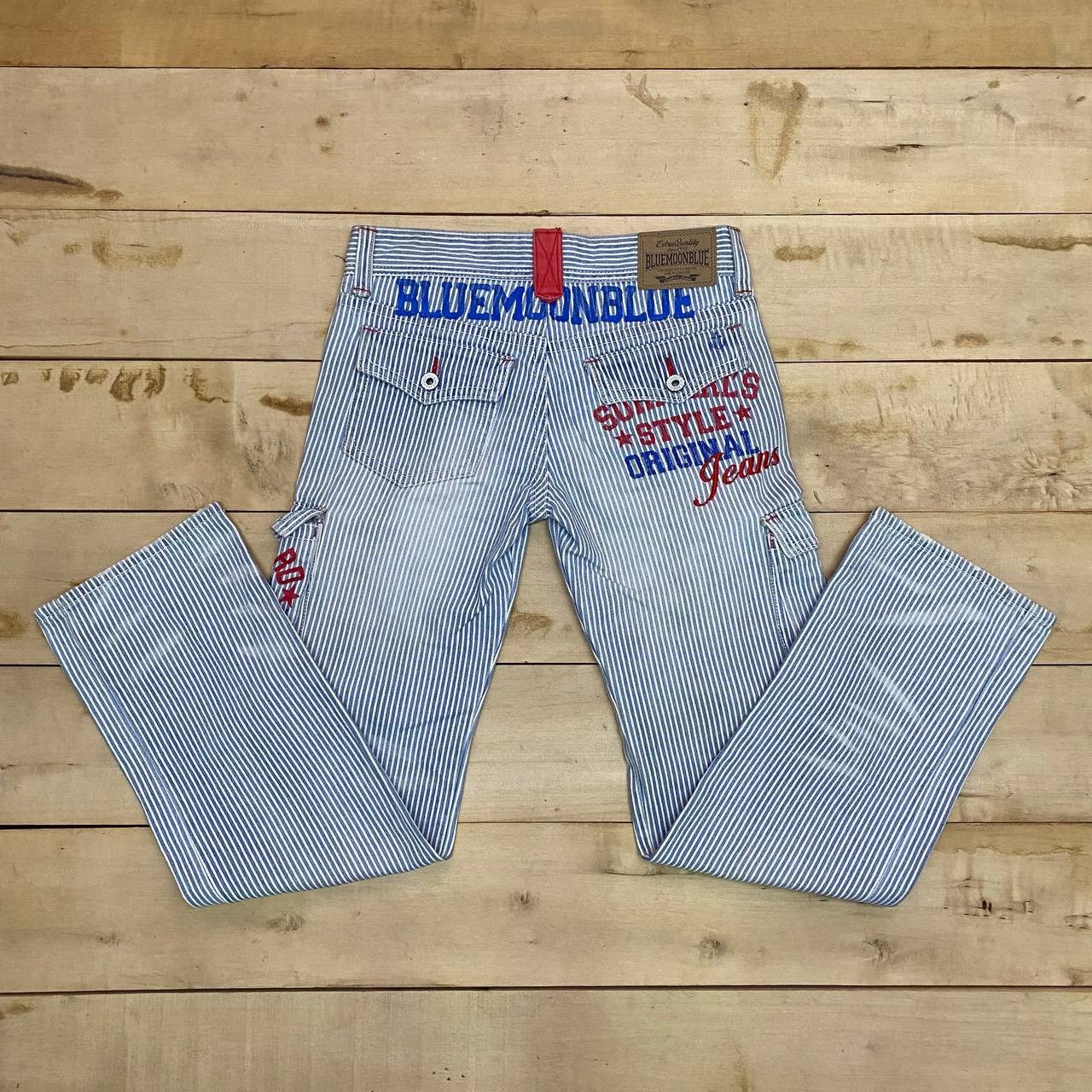 Japanese Brand X460 JAPAN BLUE MOON BLUE SKINNY HICKORY STRIPED CARGO PANTS Size US 31 - 1 Thumbnail