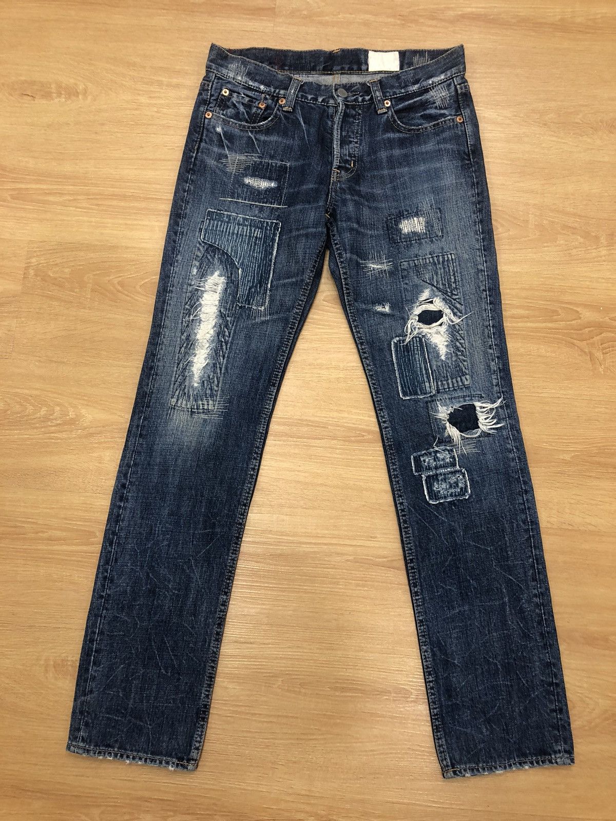 image of Distressed Denim Antgauge Distressed Jeans Ripped Jeans Patchwork Denim in Blue, Men's (Size 30)