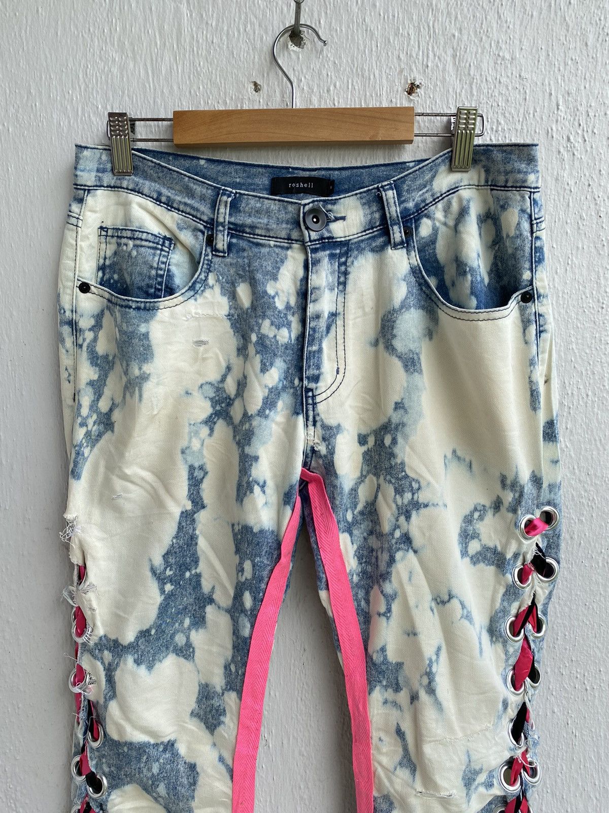 Japanese Brand Roshell Japan Acid Wash Bracelet Embroidery Punk Style Jeans Size US 31 - 2 Thumbnail