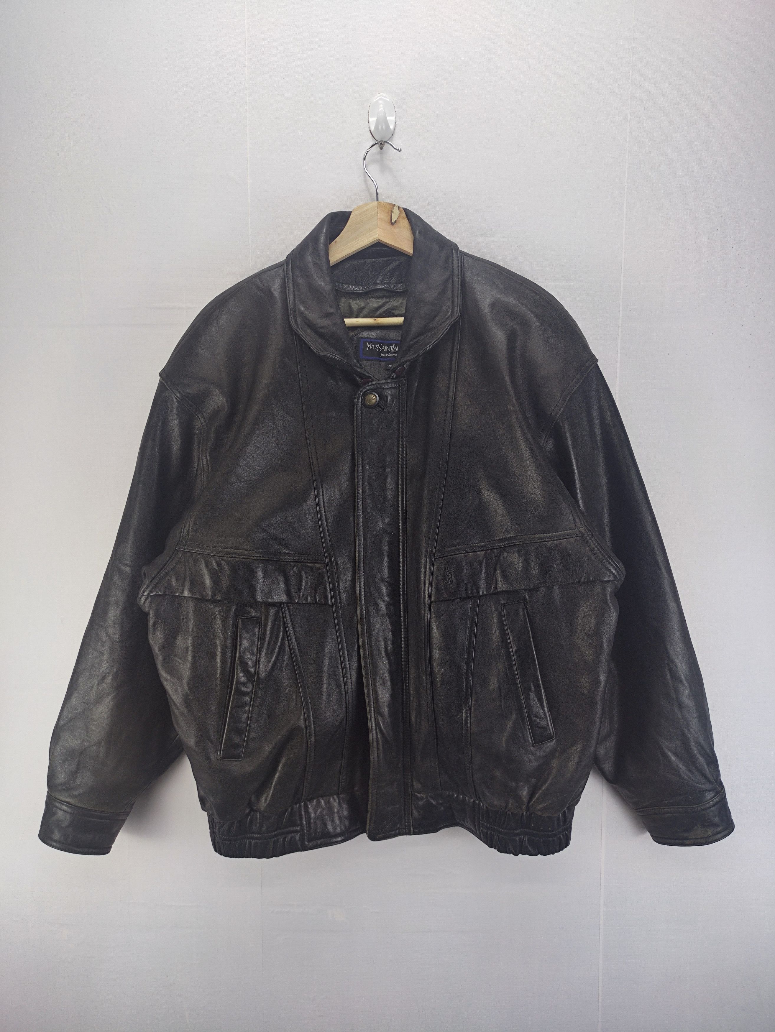 Pre-owned Leather Jacket X Ysl Pour Homme Vintage Yves Saint