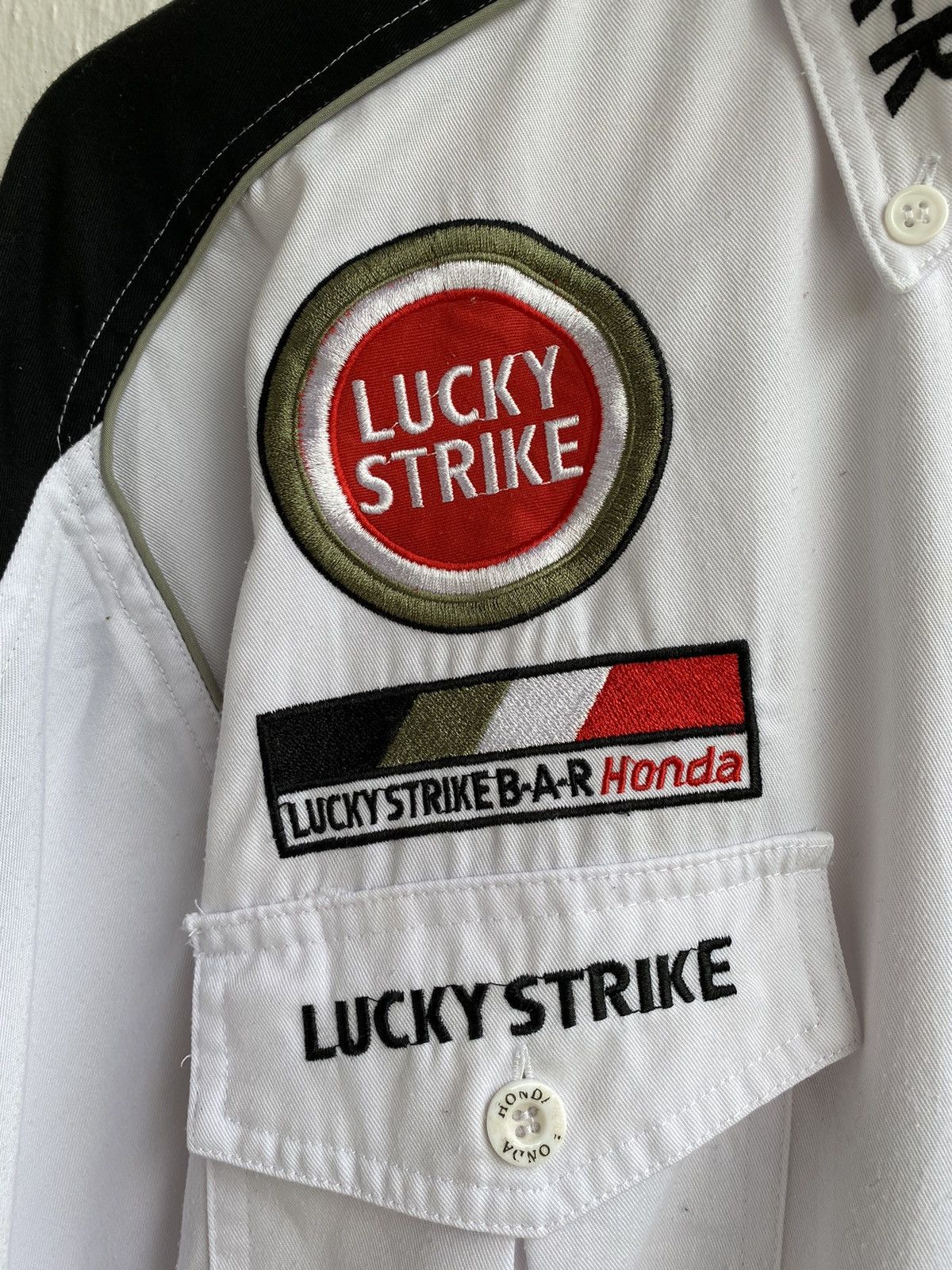 Honda × Japanese Brand Big Logo F1 HONDA Lucky Strike Crew Short Sleeve Work Shirt Size US XL / EU 56 / 4 - 5 Thumbnail