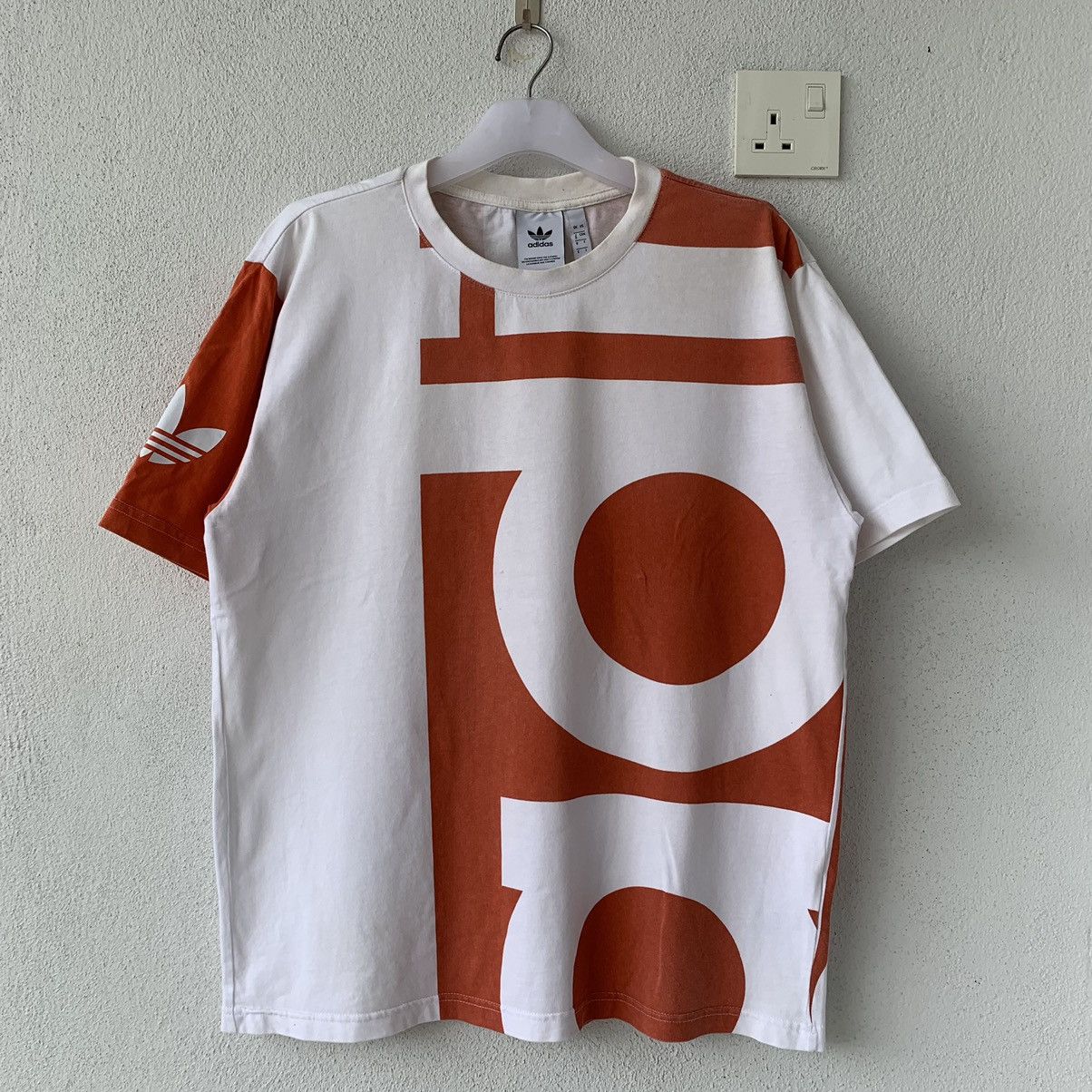 ADIDAS t shirt spell out big logo. full print adidas trefoil