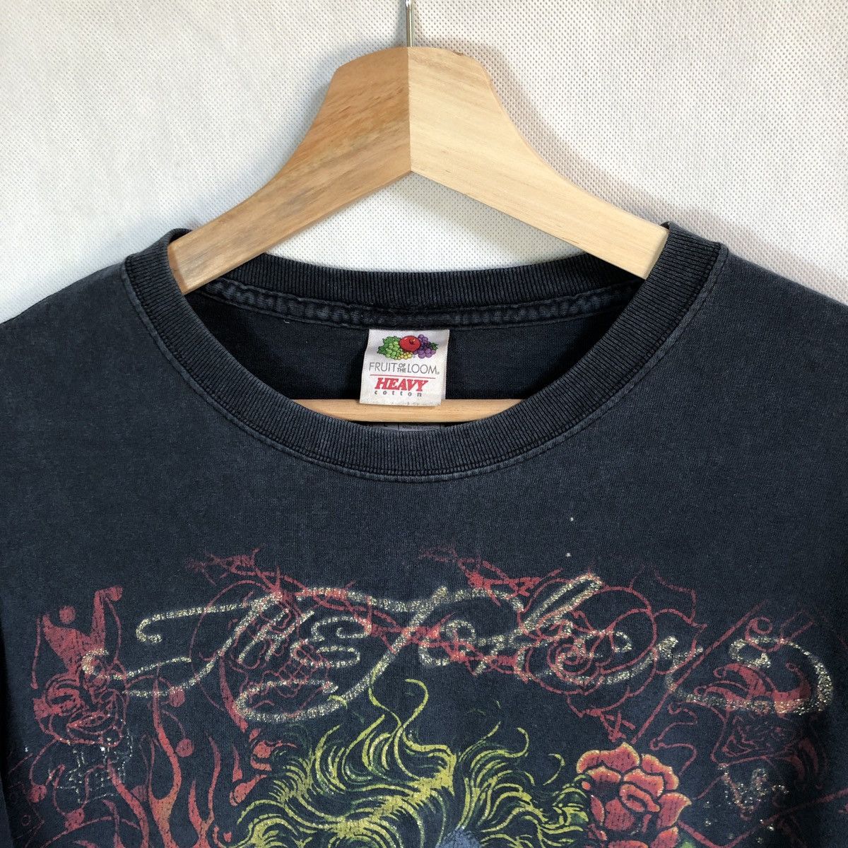 Vintage Rare! Vintage Joker Skull Flame Fades Fullprint Tshirt Size US L / EU 52-54 / 3 - 5 Thumbnail