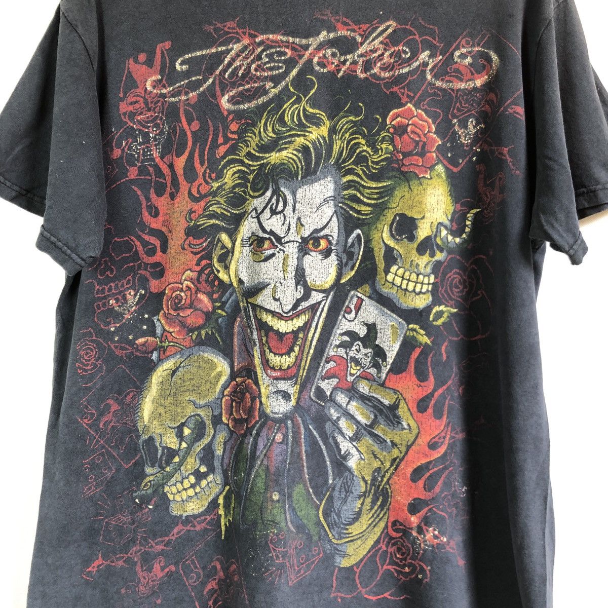 Vintage Rare! Vintage Joker Skull Flame Fades Fullprint Tshirt Size US L / EU 52-54 / 3 - 2 Thumbnail