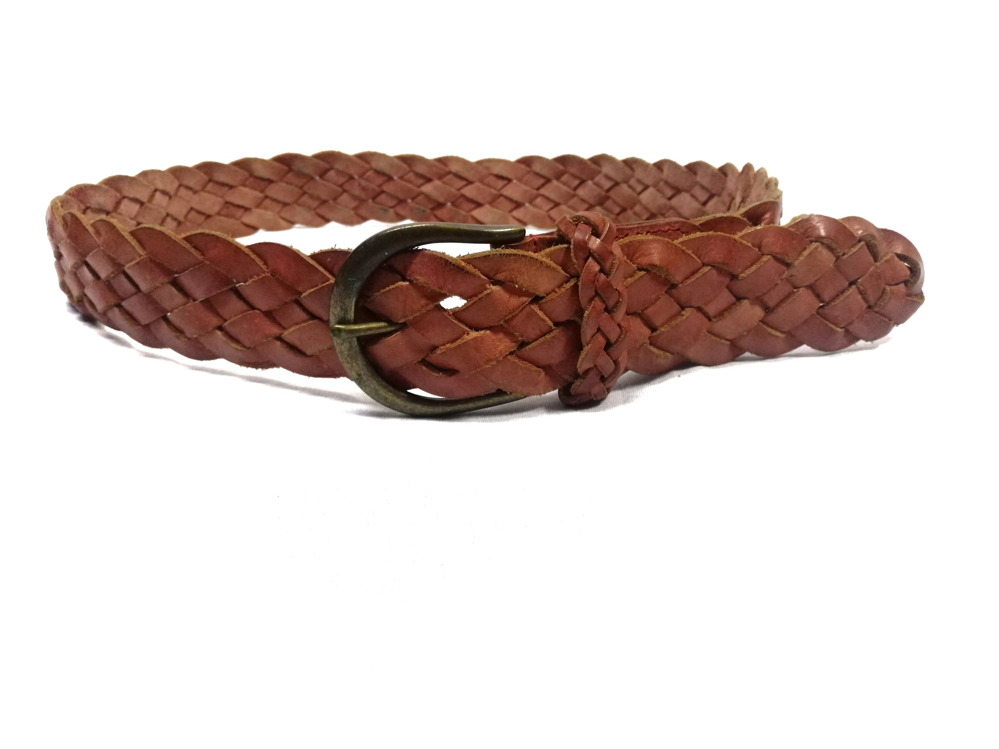Japanese Brand Braided Big Buckle Leather Brown Belt Size ONE SIZE - 1 Thumbnail