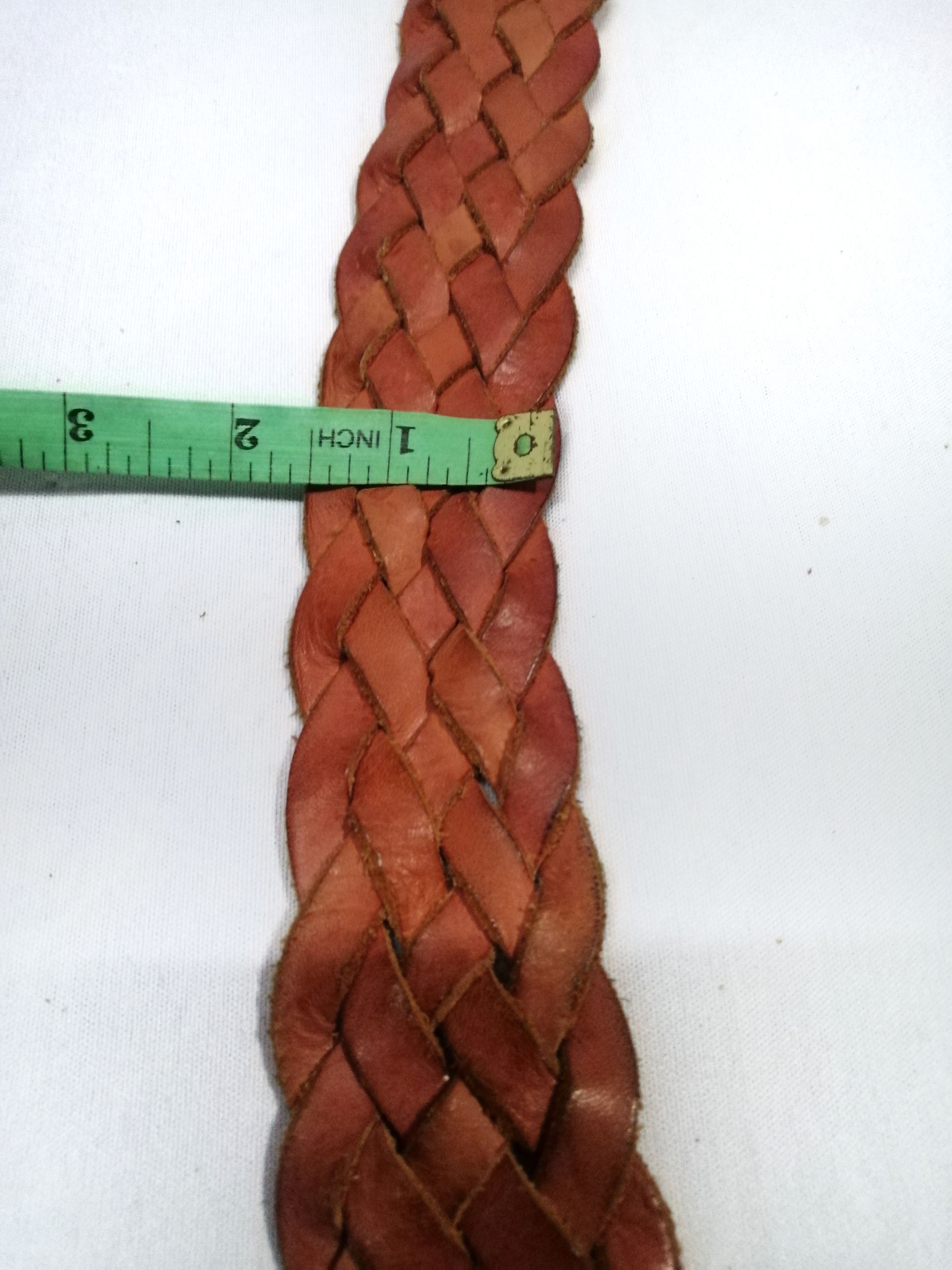 Japanese Brand Braided Big Buckle Leather Brown Belt Size ONE SIZE - 6 Thumbnail