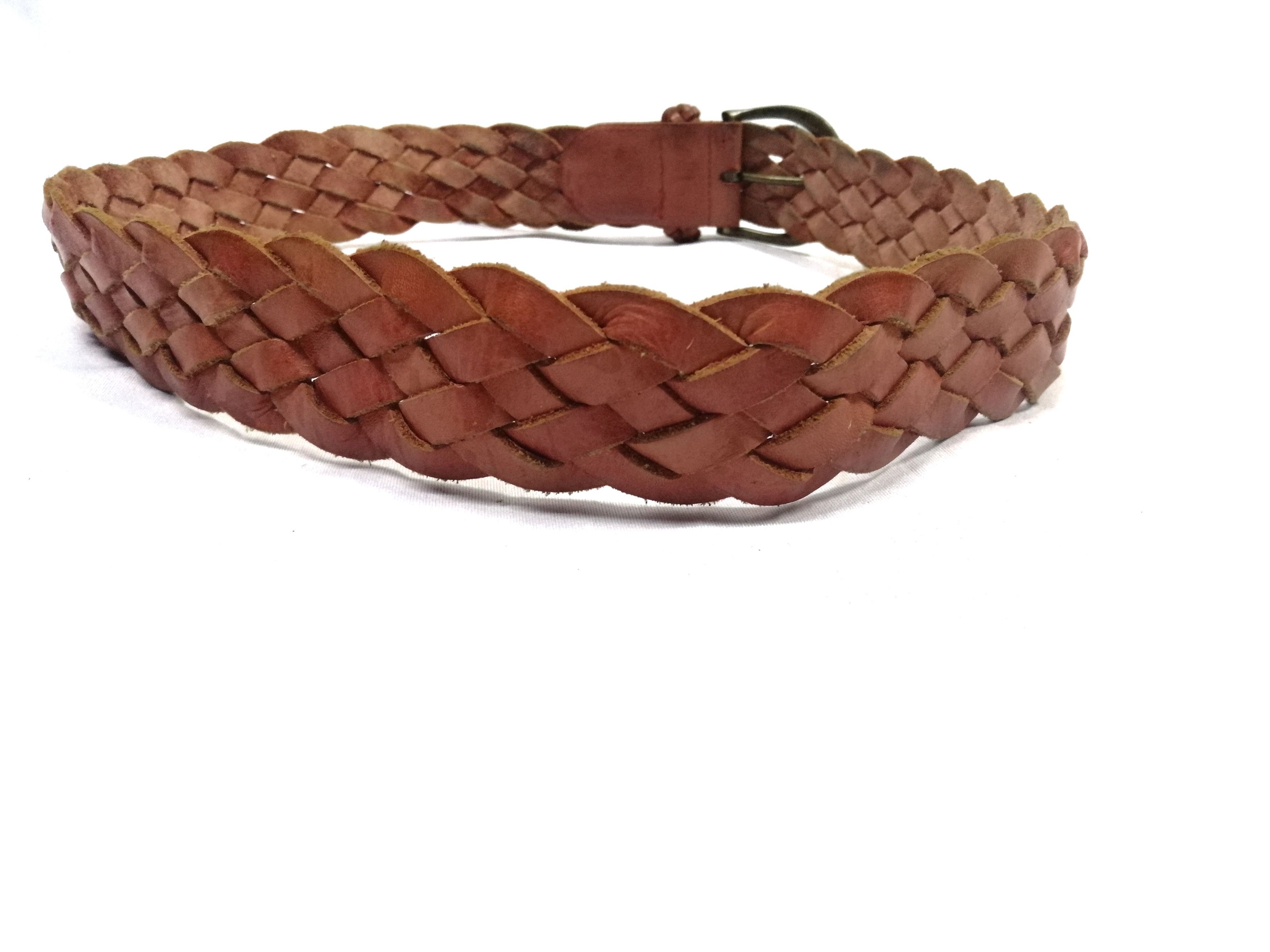 Japanese Brand Braided Big Buckle Leather Brown Belt Size ONE SIZE - 2 Thumbnail