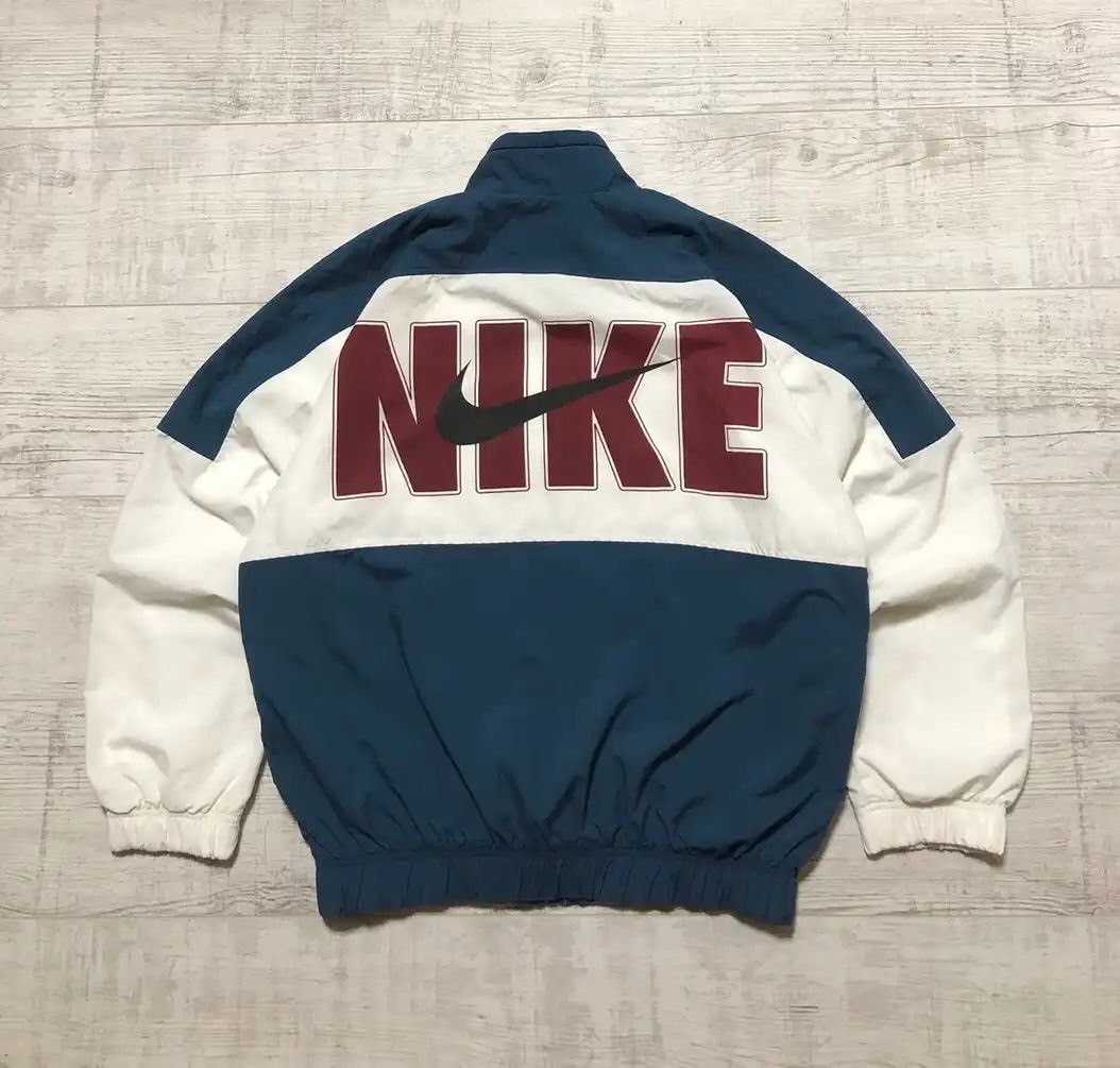 Nike × Vintage Vintage 90's Nike Nylon Drill Boxy Track Jacket Big Logo Size US XL / EU 56 / 4 - 1 Thumbnail