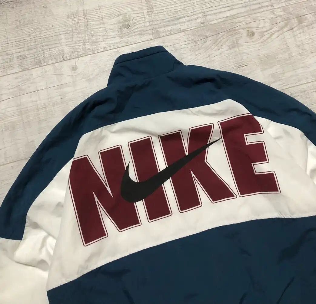 Nike × Vintage Vintage 90's Nike Nylon Drill Boxy Track Jacket Big Logo Size US XL / EU 56 / 4 - 2 Thumbnail
