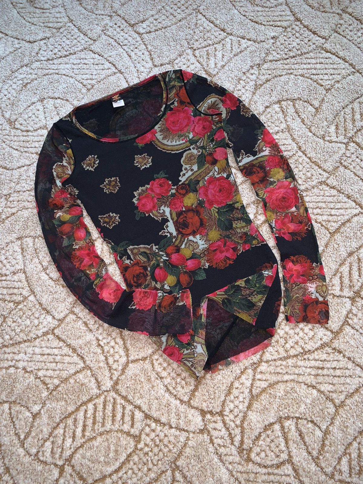 Japanese Brand × Jean Paul Gaultier JPJ Jean Paul Gaultier Soleil mesh top long sleeve flowers 🌸 Size S / US 4 / IT 40 - 9 Thumbnail