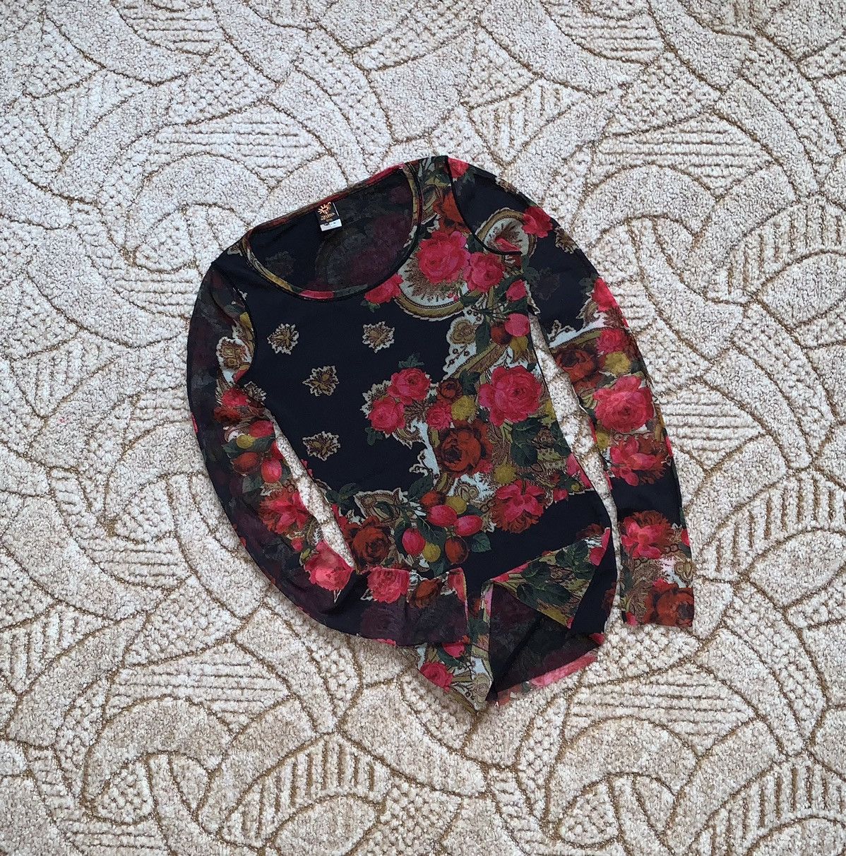 Japanese Brand × Jean Paul Gaultier JPJ Jean Paul Gaultier Soleil mesh top long sleeve flowers 🌸 Size S / US 4 / IT 40 - 6 Thumbnail