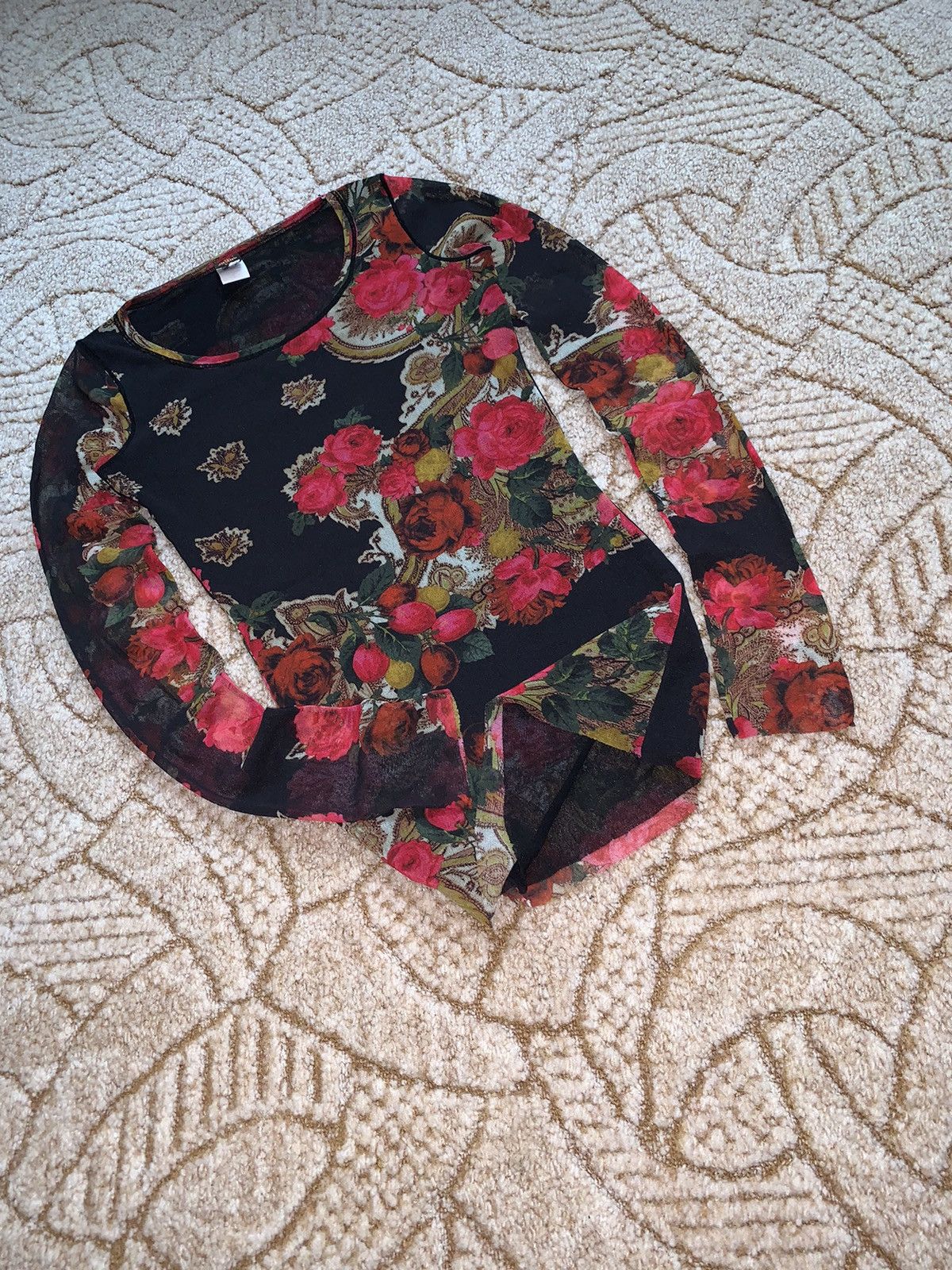 Japanese Brand × Jean Paul Gaultier JPJ Jean Paul Gaultier Soleil mesh top long sleeve flowers 🌸 Size S / US 4 / IT 40 - 10 Thumbnail