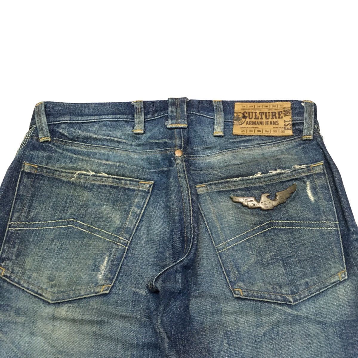 Armani × Vintage Rare Design Vintage Armani Distressed Selvedge Jeans 2000s Size US 31 - 7 Thumbnail