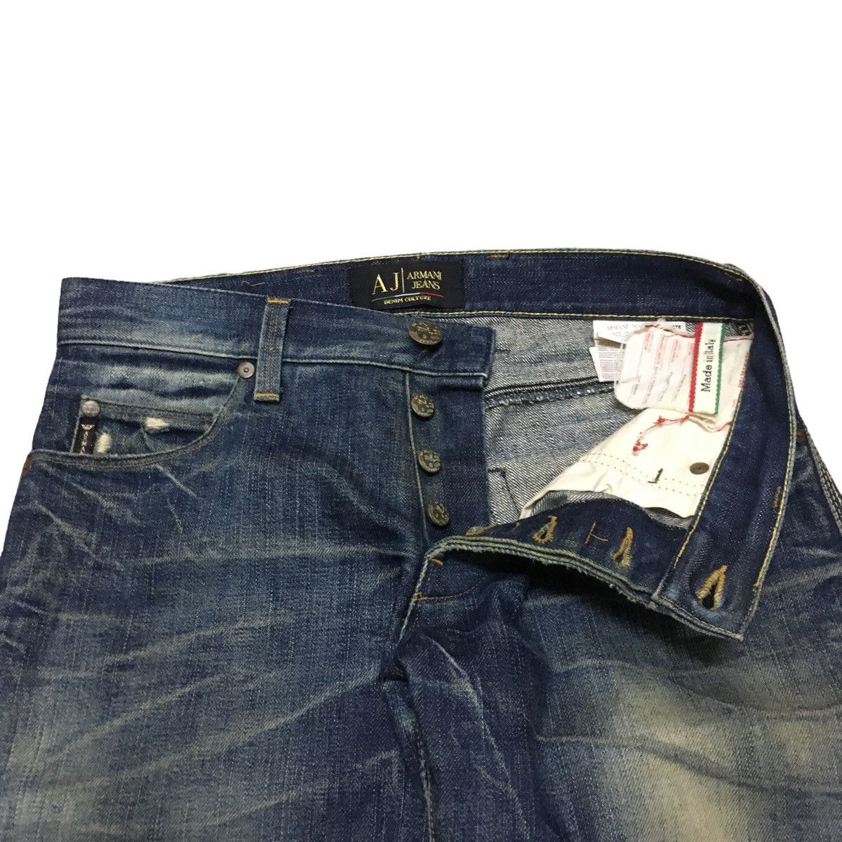 Armani × Vintage Rare Design Vintage Armani Distressed Selvedge Jeans 2000s Size US 31 - 8 Thumbnail