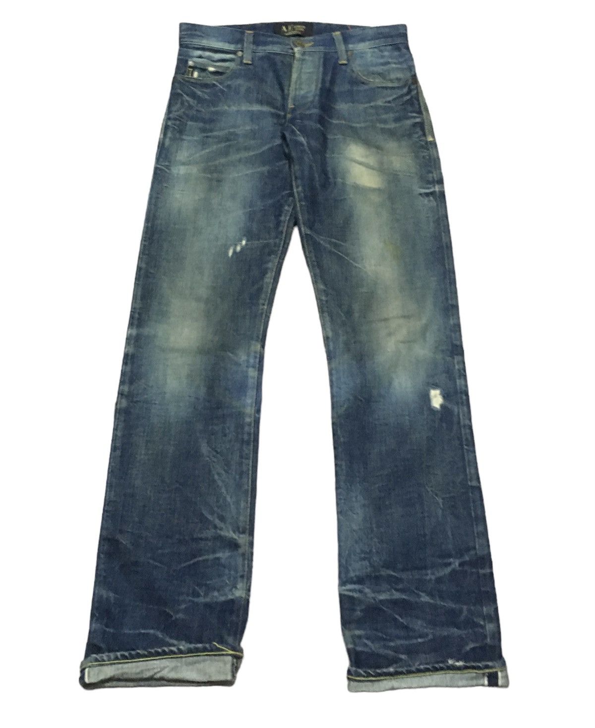 Armani × Vintage Rare Design Vintage Armani Distressed Selvedge Jeans 2000s Size US 31 - 1 Thumbnail
