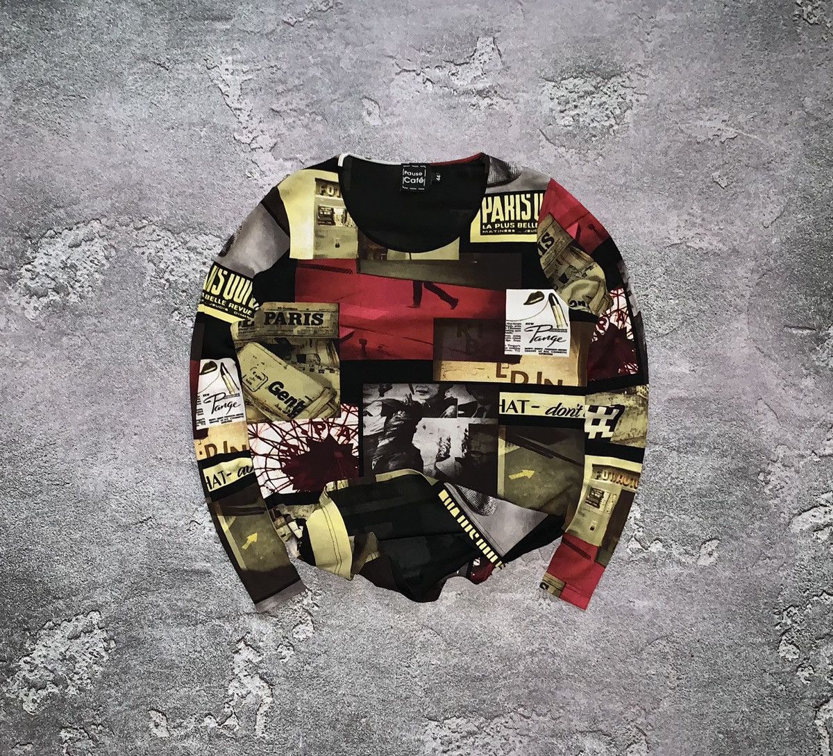 Mesh top long sleeve motive like Jean Paul Gaultier print