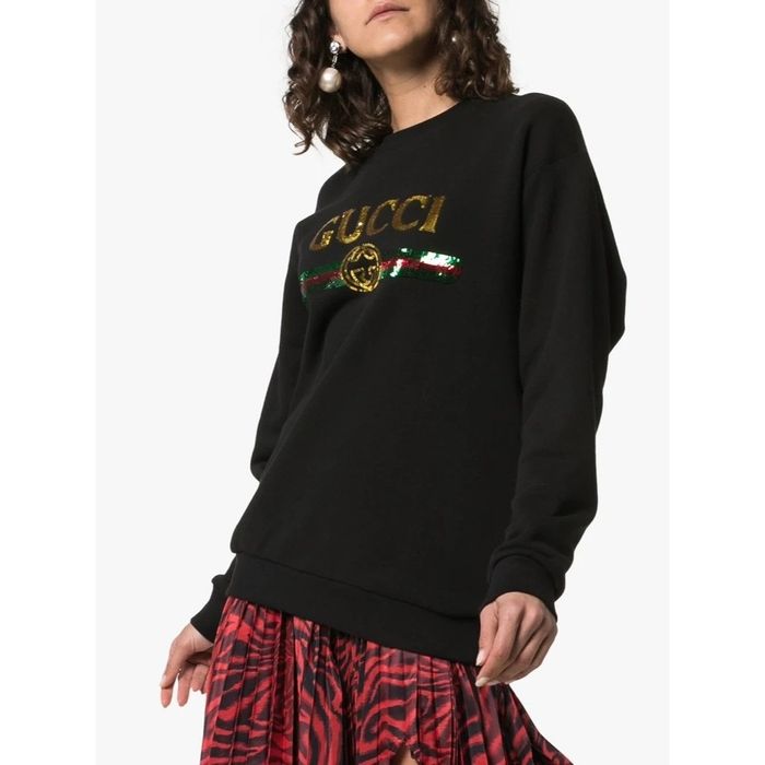 Gucci Gucci Black Sequin-embellished Cotton Sweatshirt | Grailed