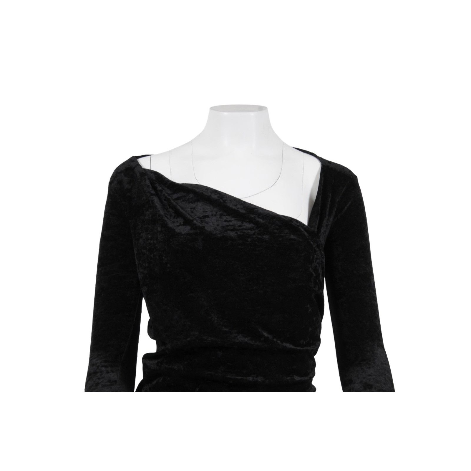 Balenciaga Wrap Mini Dress Black Crushed Velvet Tie Back Off Shoulder Size XS / US 0-2 / IT 36-38 - 3 Thumbnail
