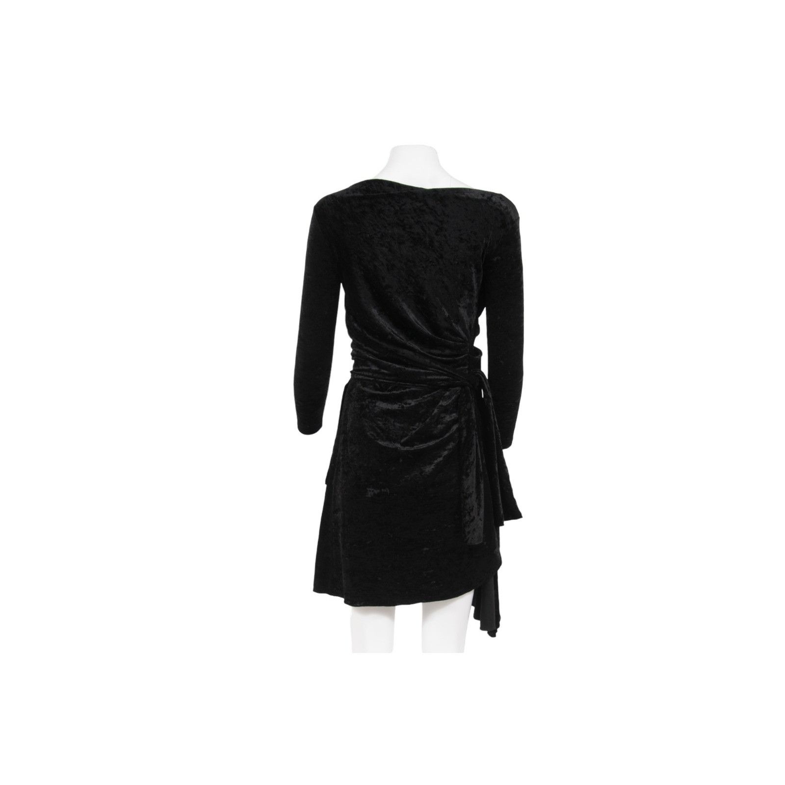 Balenciaga Wrap Mini Dress Black Crushed Velvet Tie Back Off Shoulder Size XS / US 0-2 / IT 36-38 - 2 Thumbnail