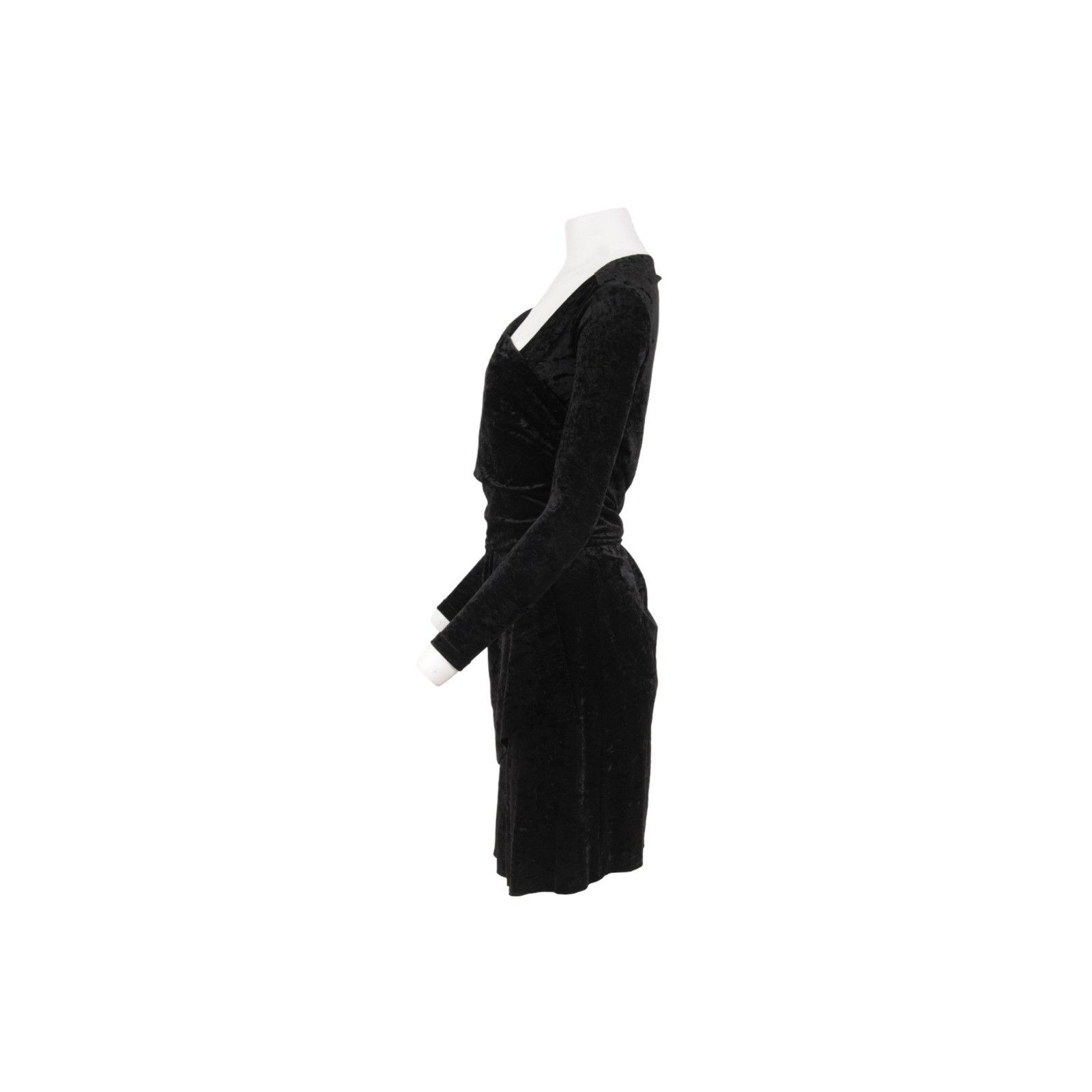 Balenciaga Wrap Mini Dress Black Crushed Velvet Tie Back Off Shoulder Size XS / US 0-2 / IT 36-38 - 8 Thumbnail