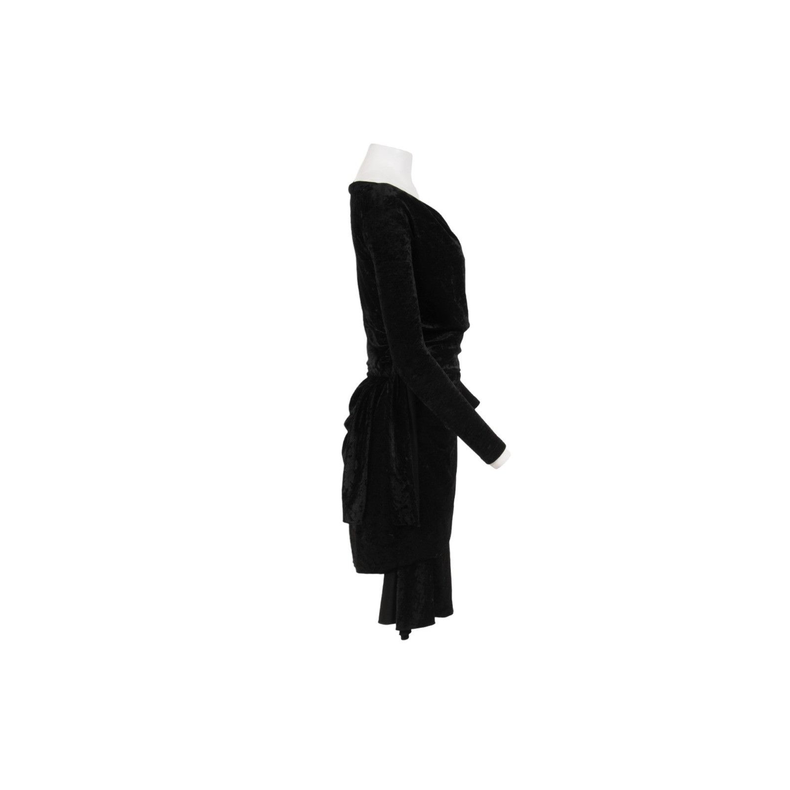 Balenciaga Wrap Mini Dress Black Crushed Velvet Tie Back Off Shoulder Size XS / US 0-2 / IT 36-38 - 5 Thumbnail