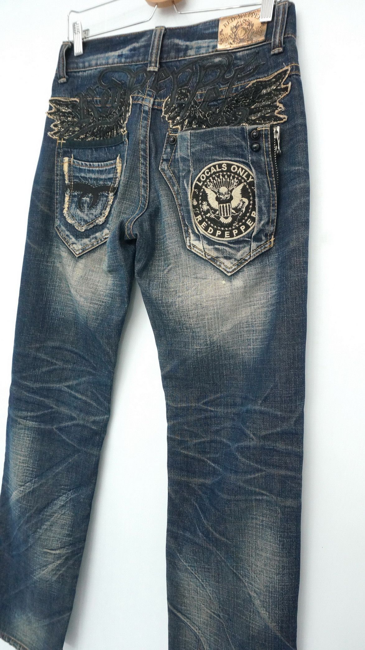 image of Distressed Denim x Vintage Vtg! Redpepper Distressed Brown Off Jeans Ramones Inspired in Blue Denim