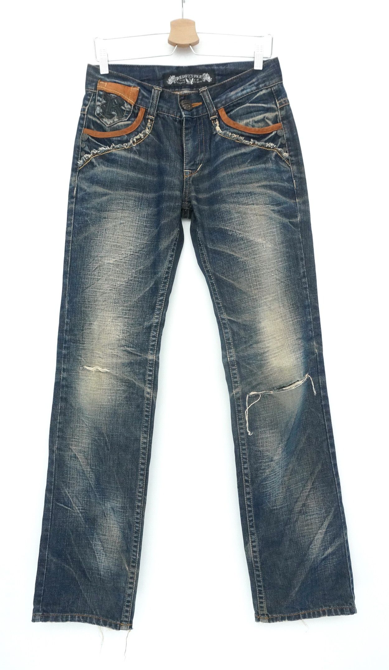 Japanese Brand Vtg! REDPEPPER Distressed Brown Off Jeans Ramones Inspired Size US 29 - 2 Thumbnail