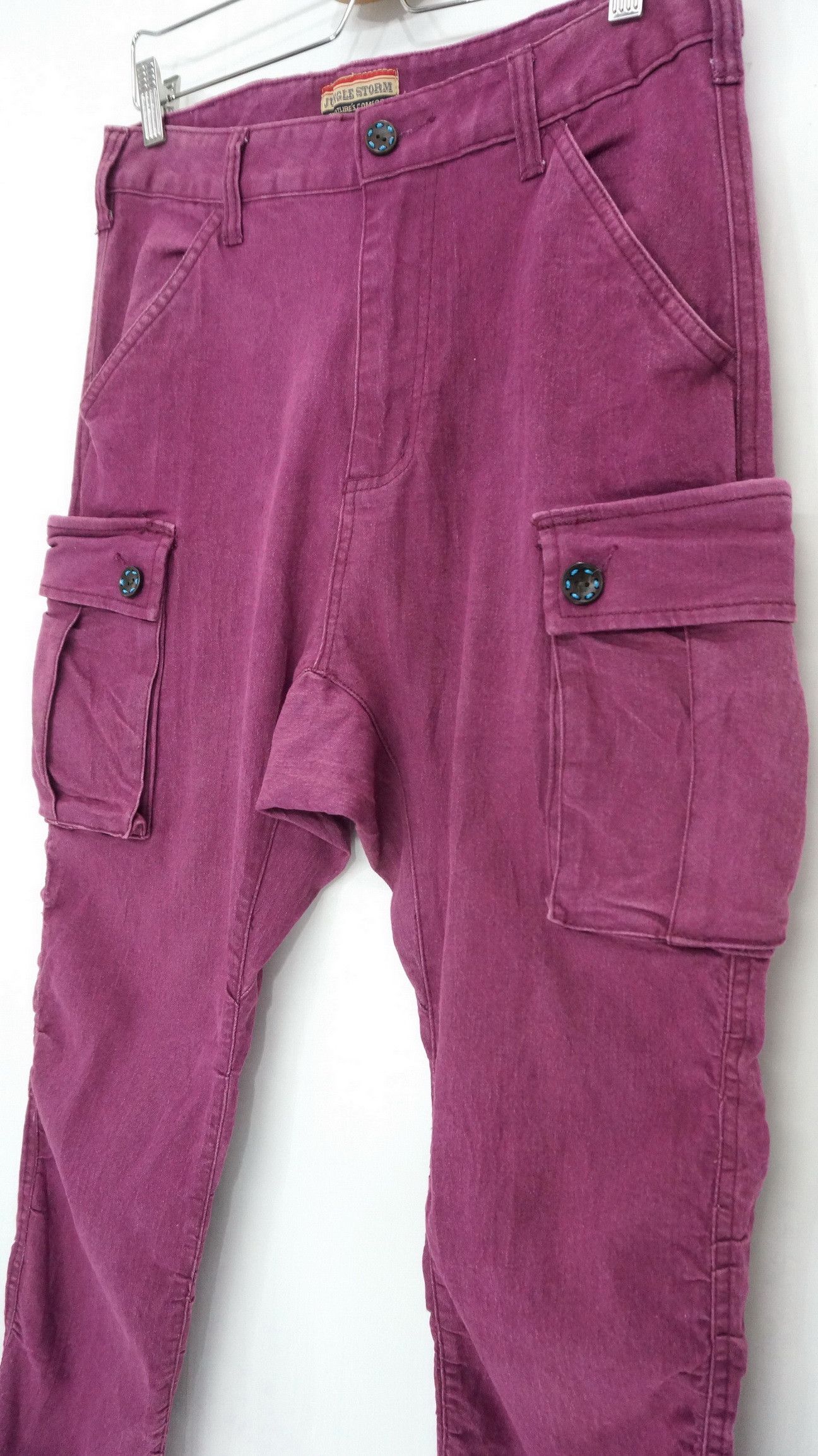 Japanese Brand JUNGLE STORM Drop Crotch Buckle Back Cargo Pants Size US 31 - 3 Thumbnail