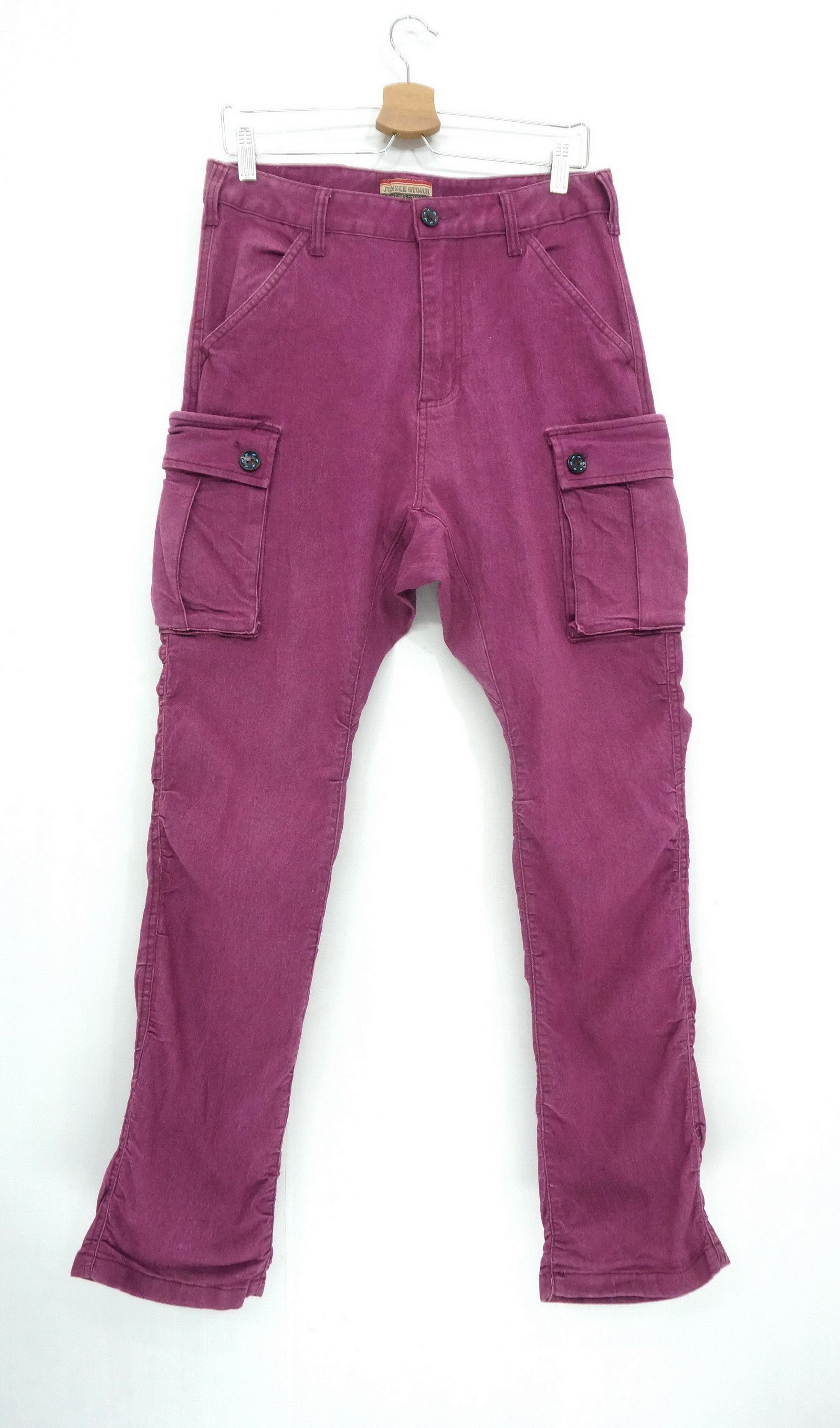 image of Jungle Storm Drop Crotch Buckle Back Cargo Pants in Burgundy, Men's (Size 31)