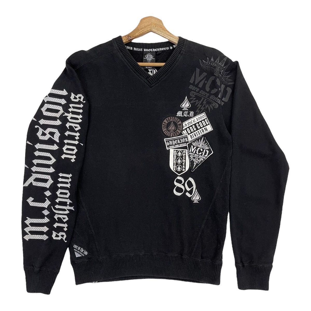 image of Surf Style x Vintage Mcd Punk Rock Surf Vneck Sweatshirt Size S in Black, Men's
